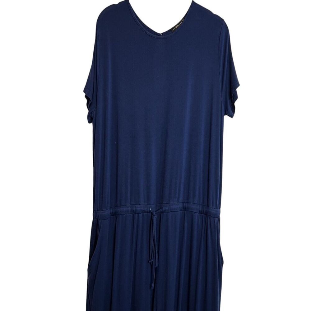 Womens Knit Jumpsuit Size XXL Navy Blue Short Sleeve Wide Leg Drawstring Pockets - Picture 2 of 8